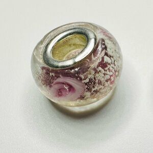 Roses & Baby’s Breath Glass European Charm Bead - FWP